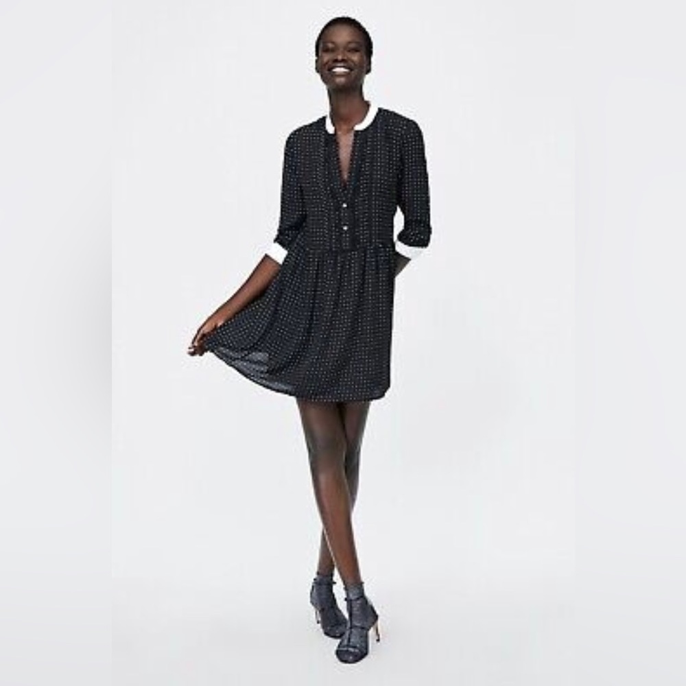 Zara Basic Black White polka Dot Mini Dress Lace Trim Size Small.
